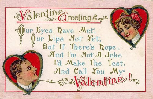 Victorian Valentine's Day Greeting Card with Heart-Shaped Portraits