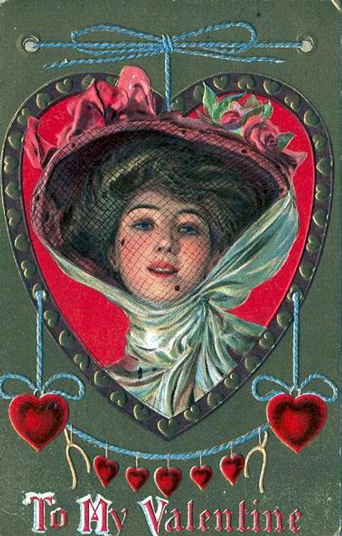 Victorian Valentine's Day Greeting Card with Heart-Shaped Portrait