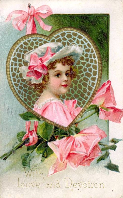 Victorian Valentine Greeting Card with Child Portrait in Heart