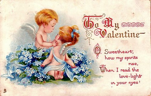 Edwardian Cherub Valentine Card with Blue Forget-Me-Nots