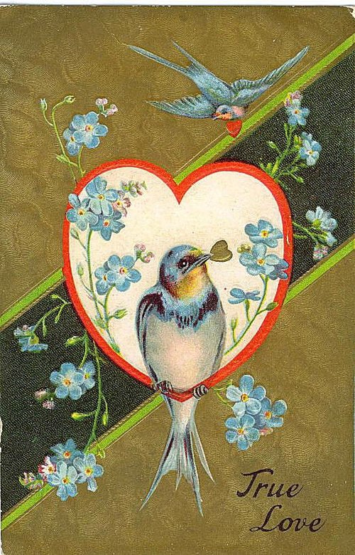 Victorian True Love Birds Heart Forget-Me-Not Greeting Card