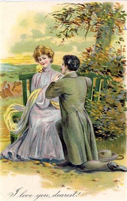 Victorian Love Confession Greeting Card - Romantic Couple Outdoors