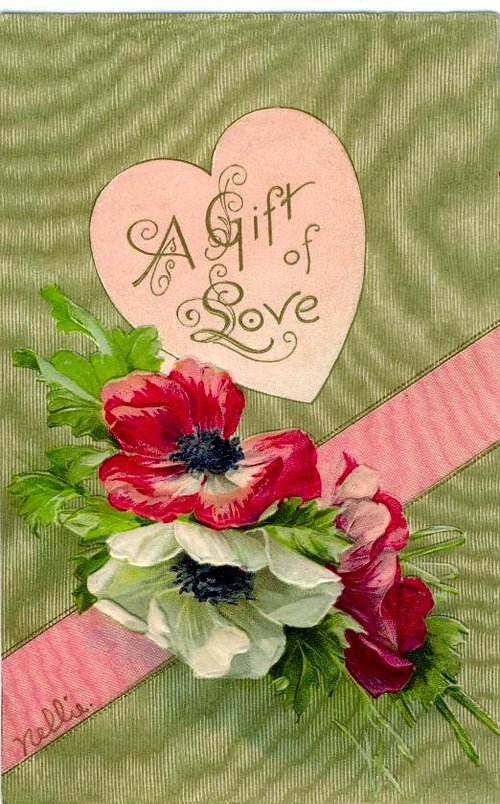Victorian Love Gift Card with Anemones - Heartfelt Greeting