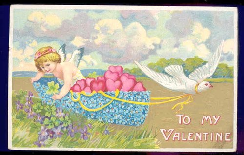 Vintage Valentine's Day Card with Cherub and Doves - Edwardian Era