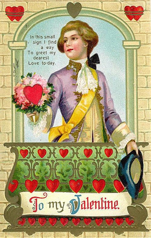 Victorian Valentine's Day Card - Gentleman with Heart Flowers