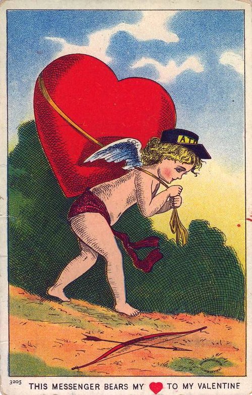 Vintage Cherub Valentine Card - Edwardian Love Messenger