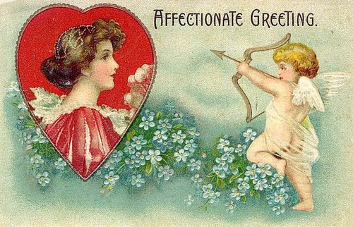 Victorian Cupid Love Greeting Card | Heart-Shaped Portrait