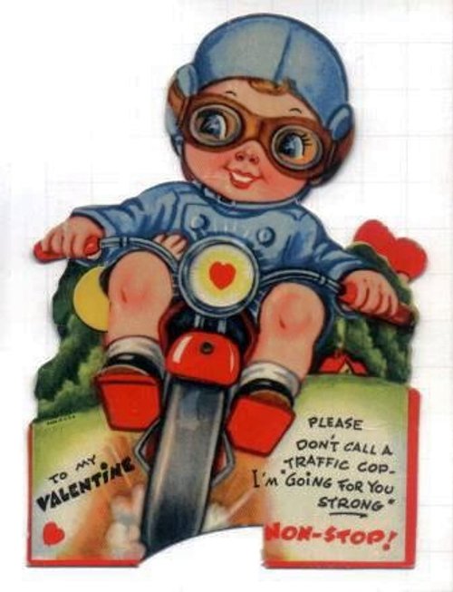 Vintage 1920s Motorcycle Boy Valentine's Day Greeting Card