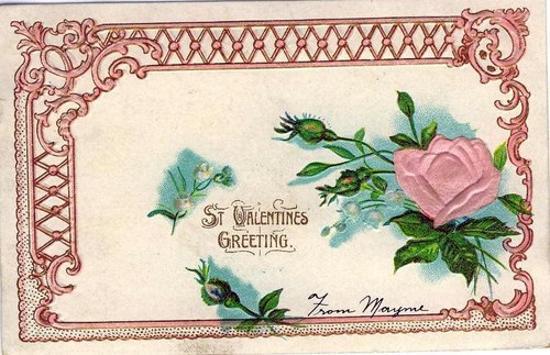 Victorian St. Valentines Day Greeting Card with Pink Roses