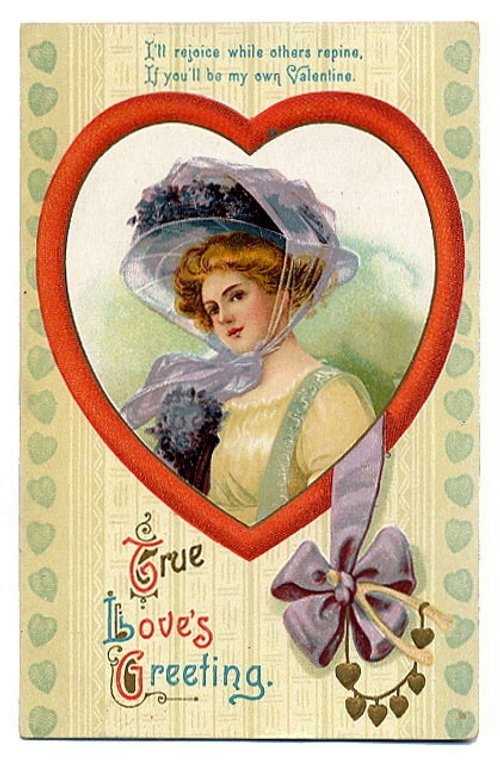 Edwardian Valentine's Day Greeting Card with Gibson Girl Portrait