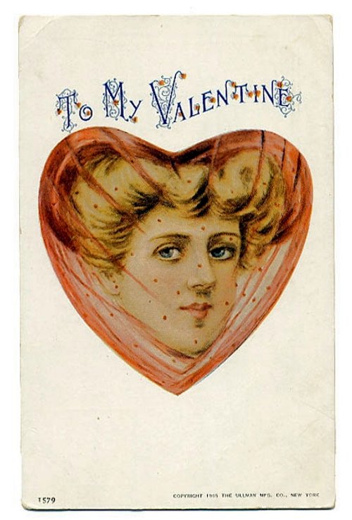 Victorian Valentine Card with Heart-Framed Girl Portrait