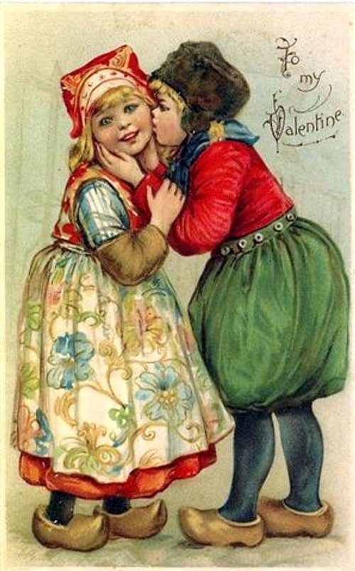Victorian Valentine's Day Greeting Card - Children in Folk Costume