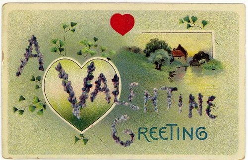 Valentine's Day Greeting Card with Lavender Heart & Countryside