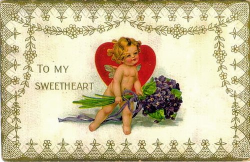 Victorian Valentine's Day Greeting Card with Cherub Heart