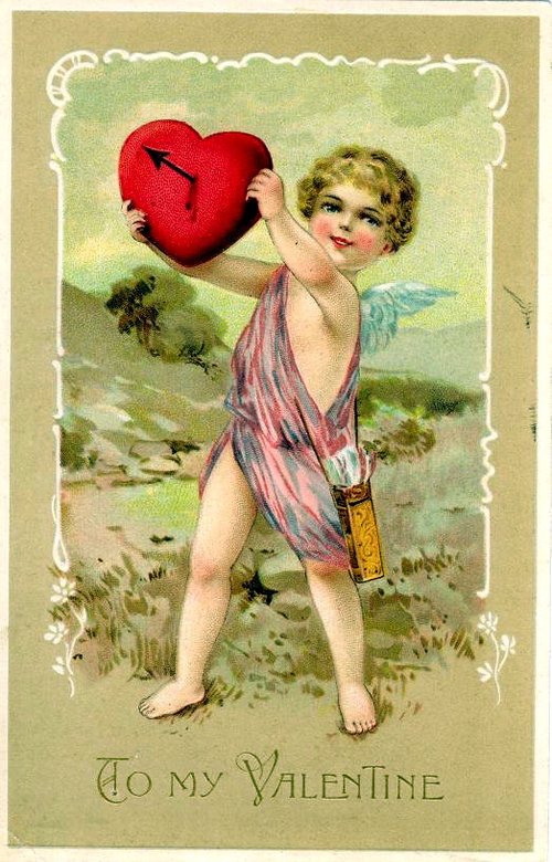 Vintage Cupid Valentine Card - Edwardian Era Cherub with Heart