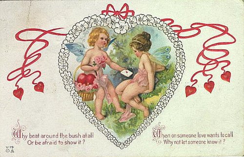 Vintage Valentine Cherubs with Roses & Lace Heart - Edwardian Era