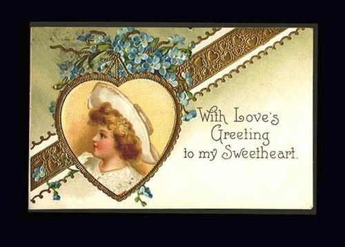 Victorian Sweetheart Love's Greeting Card with Ornate Heart Frame