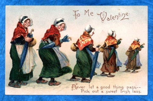 Victorian Irish Lass Valentine Card 1890s Chromolithograph