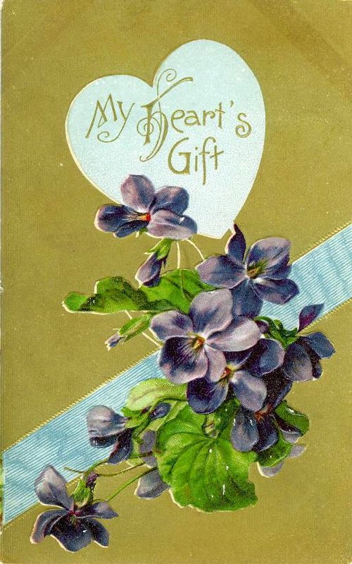 Victorian Love Heart Greeting Card with Purple Violets