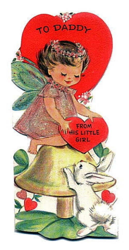 Vintage Valentine's Day Card: Fairy Girl with Rabbit & Bell
