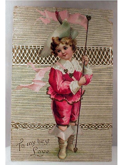 Victorian Child with Staff/Wand Greeting Card, Pink Die-Cut