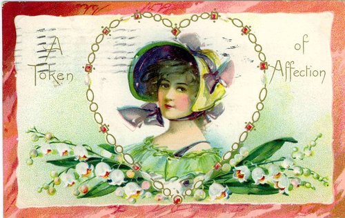 Victorian 'Token of Affection' Greeting Card with Woman & Lily of the Valley