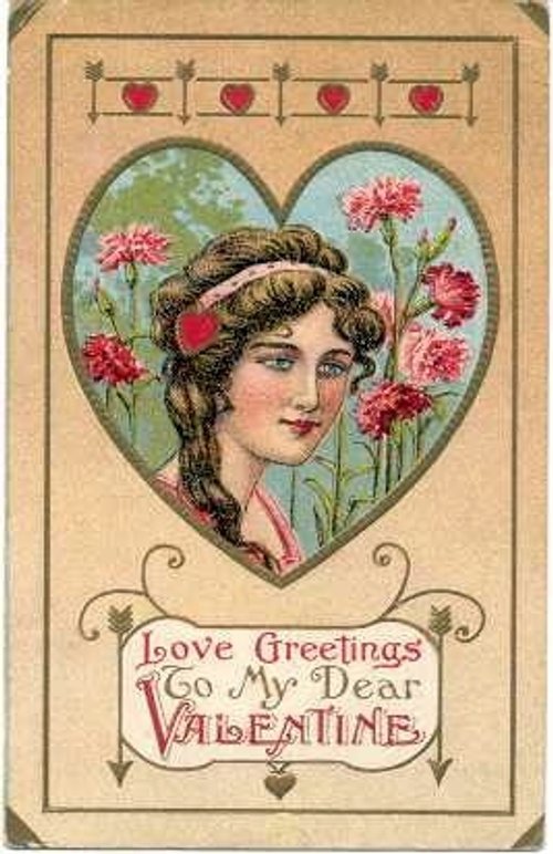 Victorian Valentine's Day Greeting Card with Heart-Shaped Portrait