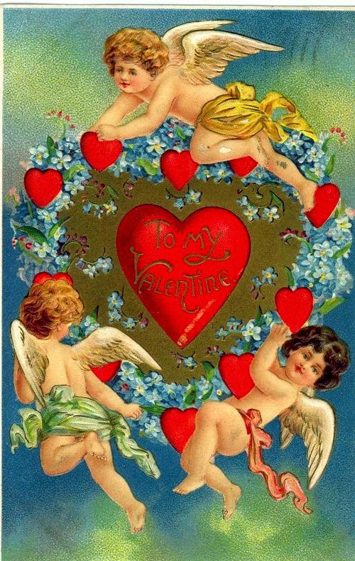 Victorian Valentine's Day Cherubs & Hearts Chromolithograph