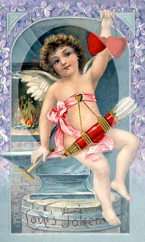 Victorian Cupid Valentine Greeting Card with Firecracker