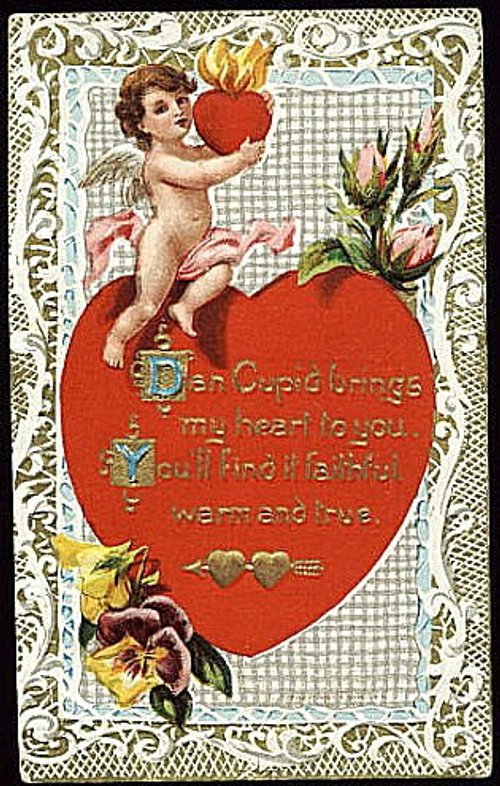 Victorian Valentine Cherub Love Heart Greeting Card Die-Cut