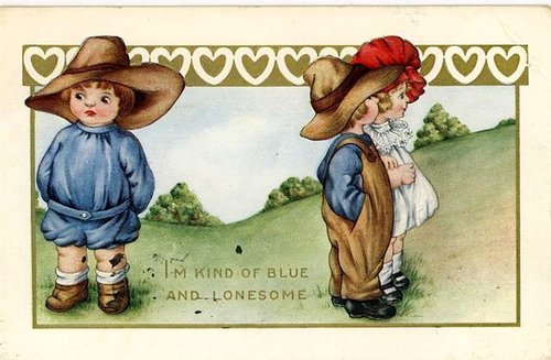 Vintage Edwardian Children Greeting Card - Lonesome Blue