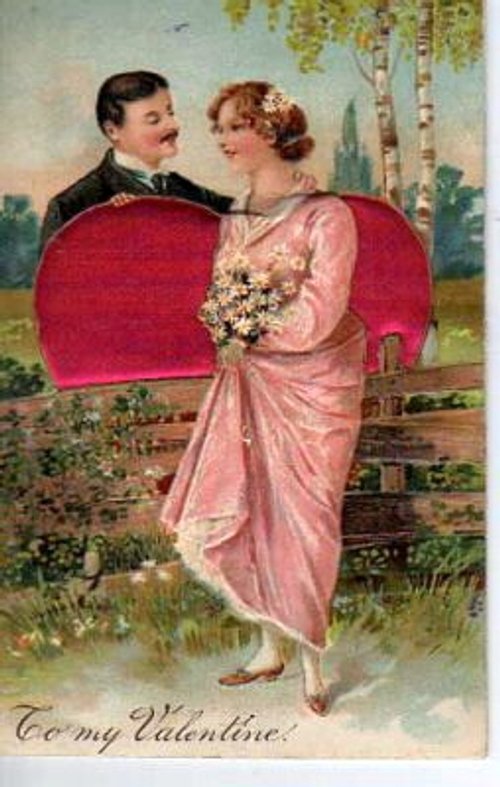 Edwardian Valentine's Day Greeting Card - Couple with Heart