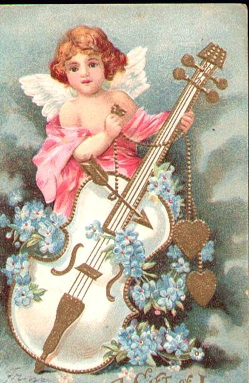 Victorian Cherub Angel with Cello Greeting Card