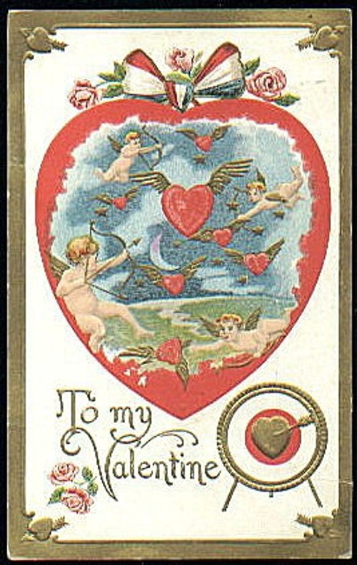 Victorian Valentine's Day Greeting Card: Cherubs & Heart Design