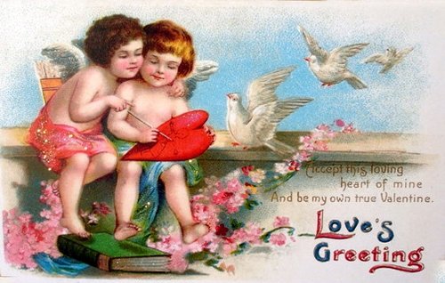 Victorian Cherubs Valentine's Day Greeting Card with Doves