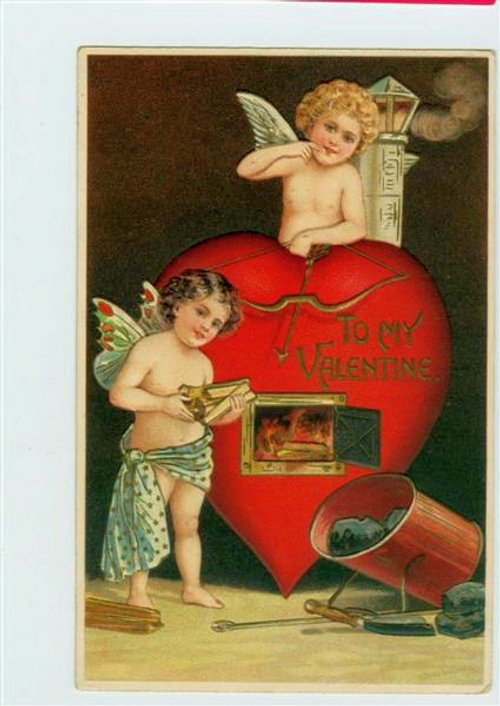 Victorian Valentine's Day Card with Cherubs and Giant Heart
