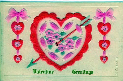 Victorian Valentine Greeting Card with Hearts and Flowers