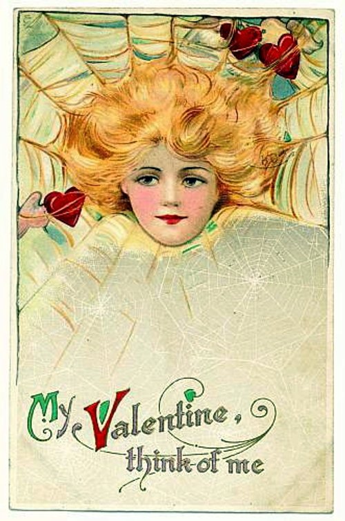 Vintage Valentine's Day Card Golden Hair Cherub Think of Me
