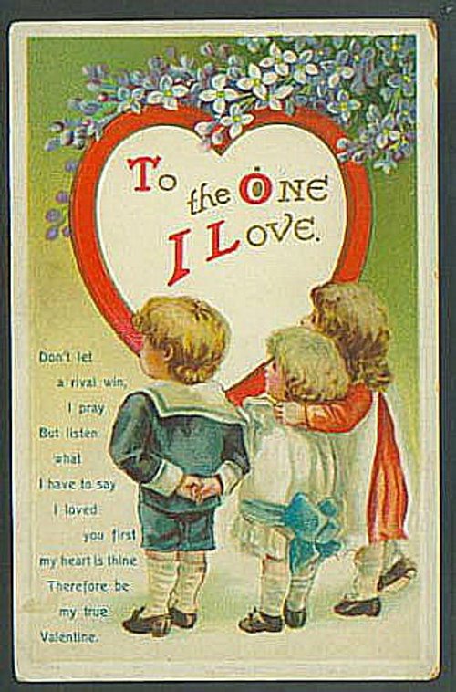 Victorian Valentine Card with Children & Heart - Vintage Love Card