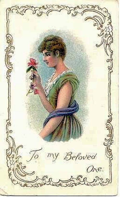 Victorian "To My Beloved One" Romantic Greeting Card with Carnations