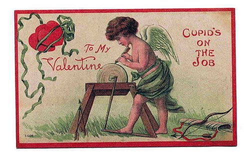 Vintage Valentine's Day Greeting Card - Cupid On The Job