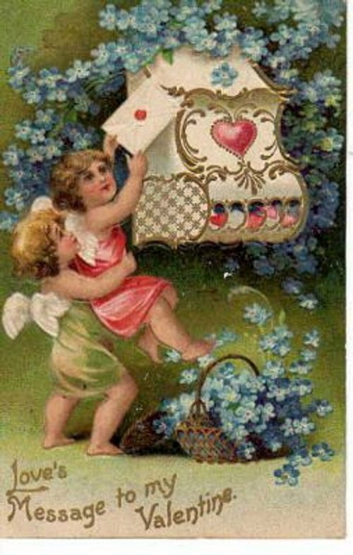 Victorian Valentine's Day Cherub Mailbox - Vintage Love Message Card