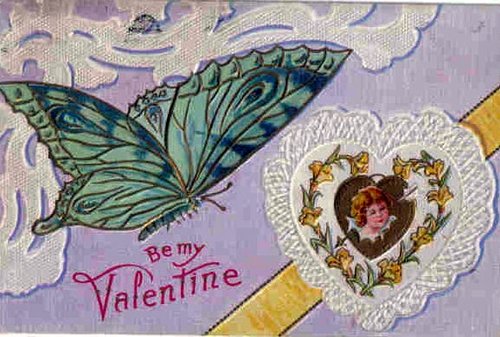 Victorian Valentine Greeting Card with Butterfly & Heart-Shaped Portrait