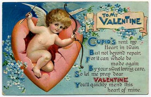 Victorian Cupid Valentine Card with Cherub & Pink Heart