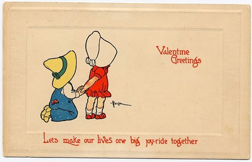 Vintage Valentine's Day Greeting Card with Children & Joy-Ride Theme