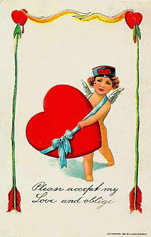 Vintage Cupid Valentine Card with Giant Heart - Early 1900s
