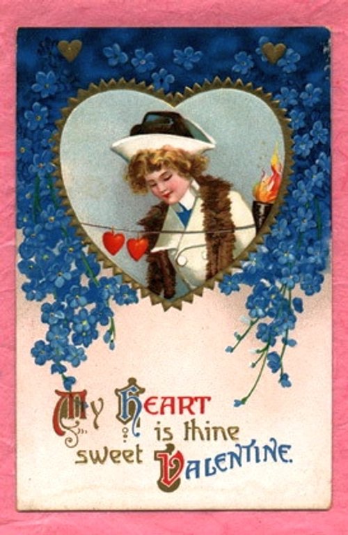 Victorian Valentine's Day Die-Cut Card with Girl & Heart Frame
