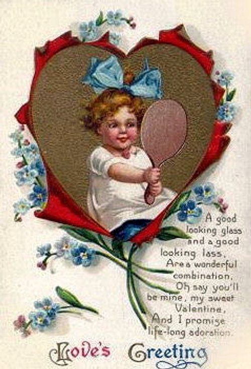 Victorian Love's Greeting Cherub Heart Card with Forget-Me-Nots