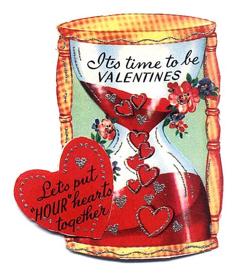 Vintage Valentine's Day Die-Cut Card with Hourglass & Hearts