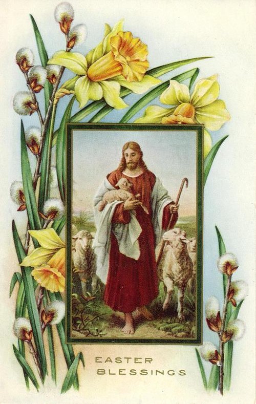 Victorian Easter Blessings Card with Jesus & Daffodils